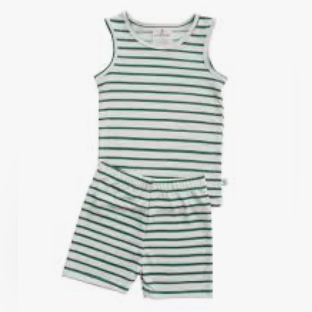 Chasing Windmills Merino Wool Striped Kids Pajama Set (Spruce - only)